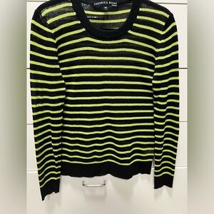 Veronica Beard Black and Green Crewneck Lightweight Sweater